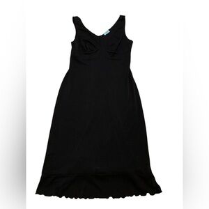 Vintage 90s/Y2K Sfuzi Black V-Neck Sleeveless Ruffle Hem Midi Dress Small